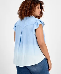 Democracy Trendy Plus Collared Flutter-Sleeve Top