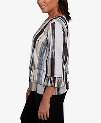 Alfred Dunner Women's Santa Barbara Etched Stripe Bell Sleeve Top