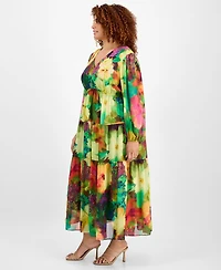 Robbie Bee Plus Size V-Neck Tiered Maxi Dress