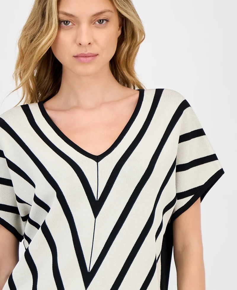 T Tahari Women's Mixed-Print Extended-Sleeve Mitered Top