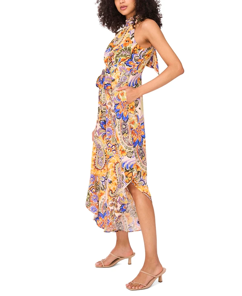 Msk Petite Printed Halter Wide-Leg Jumpsuit