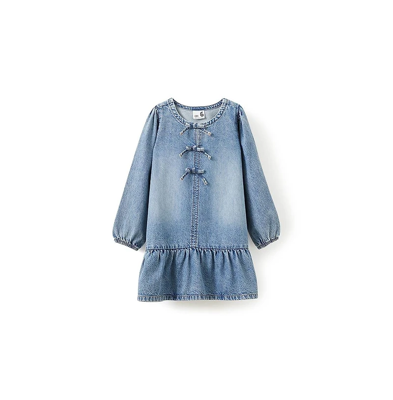 Cotton On Little Girls Little/Big Betty Bow Front Denim Dress
