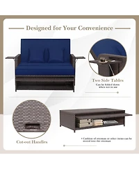Gymax Rattan Loveseat Set Daybed Lounge w/ Storage Ottoman Side Tables Adjust Patio
