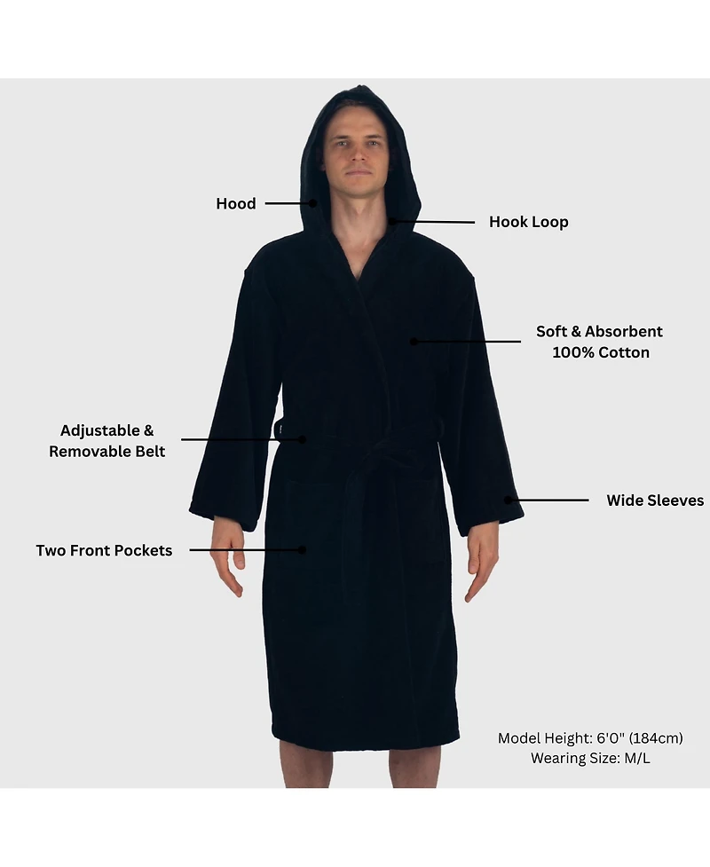 Alpine Swiss Men's Dane Hooded Bathrobe Cotton Terry Cloth Luxury Hotel Spa Robe