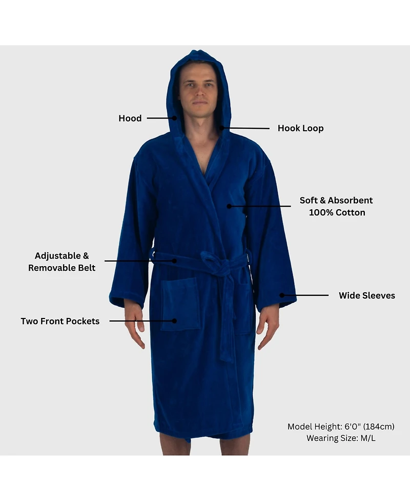 Alpine Swiss Men's Dane Hooded Bathrobe Cotton Terry Cloth Luxury Hotel Spa Robe