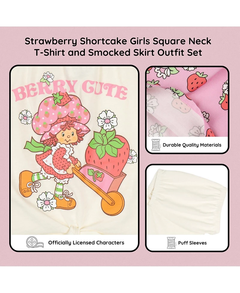 Strawberry Shortcake Toddler Girls Square Neck T-Shirt and Skirt Outfit Set