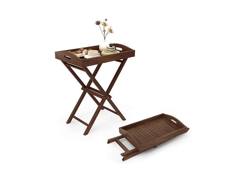 Tray Table with Removable Tray Top for Convenient Serving and Versatile Use on Patio and in Garden