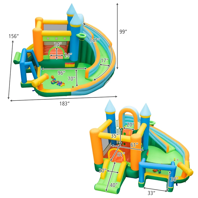 Inflatable Water Slide with Dual Slides and Splash Pool Bounce House with 735W Blower - Multi
