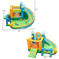 Inflatable Water Slide with Dual Slides and Splash Pool Bounce House with 735W Blower - Multi