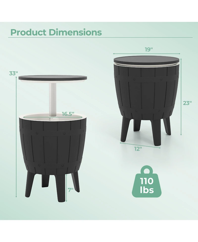 10 Gallon Cooler Bar Table Outdoor Coffee Table Ice Bucket with Telescopic Tabletop for Beer and Wine