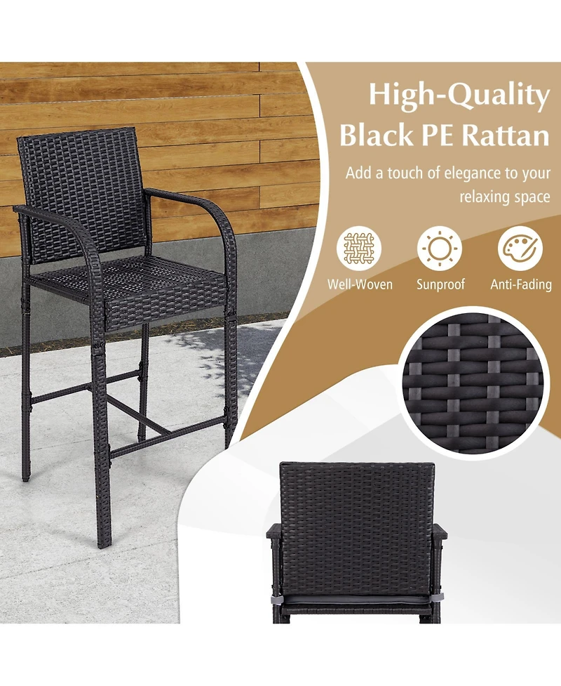 3-Piece Patio Wicker Rattan Bar Height Chairs and Square Table Set