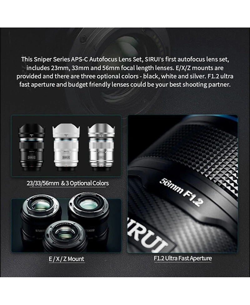 Sirui Sirui Sniper Series f/1.2 Af 3-Lens Kit for Sony E, Silver