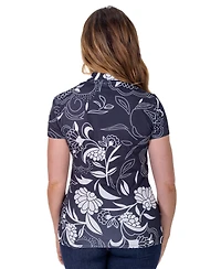 24seven Comfort Apparel Petite Black and White Short Sleeve V-Neck Wrap Top