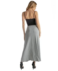 24seven Comfort Apparel Petite Elastic Waist Solid Color Maxi Skirt