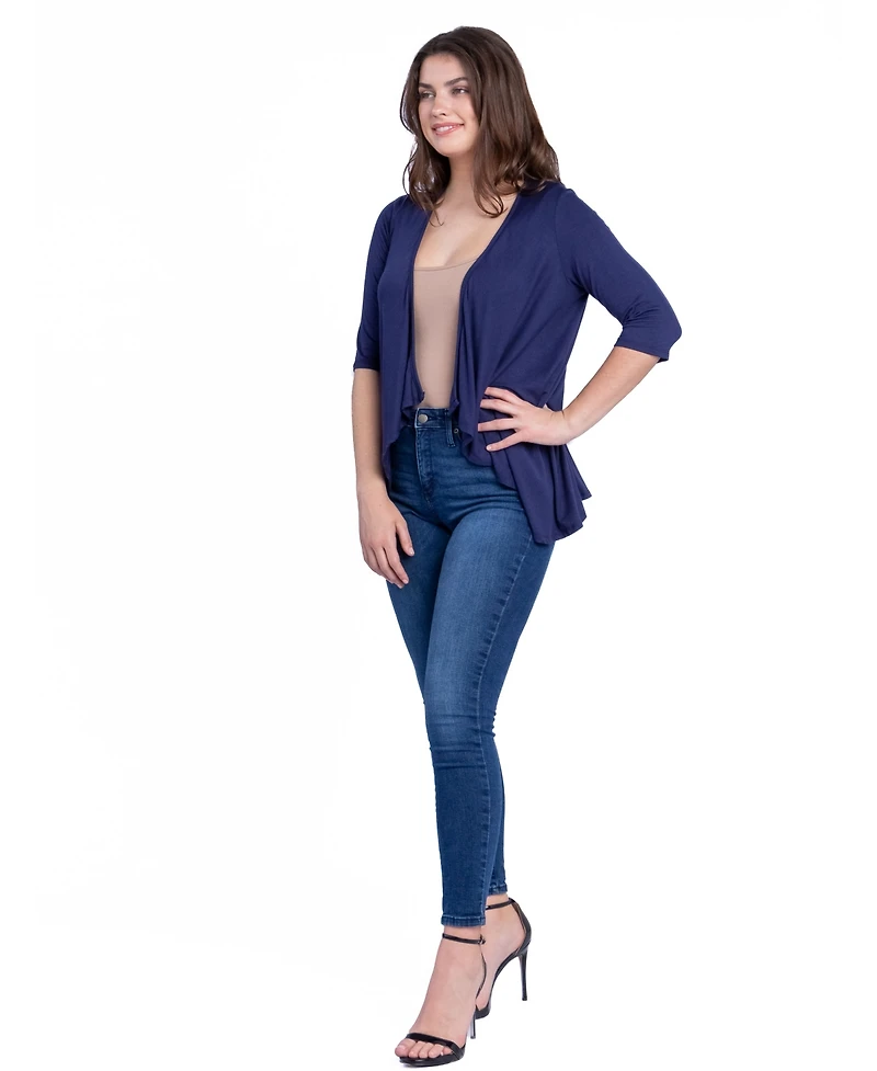 24seven Comfort Apparel Petite Elbow Length Sleeve Open Cardigan Jacket