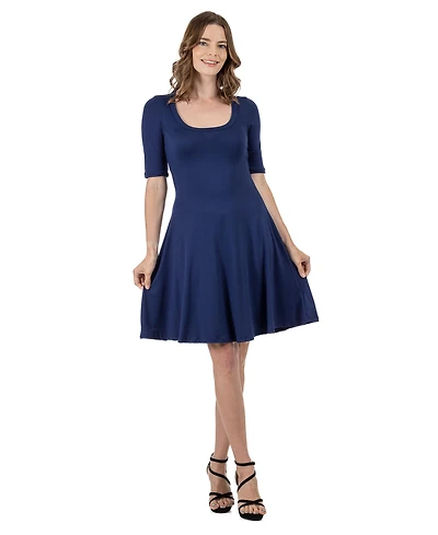 24seven Comfort Petite Apparel A Line Knee Length Dress Elbow Sleeves