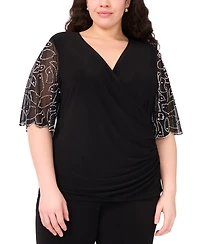 Msk Plus Size Short-Sleeve V-Neck Top