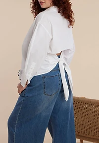 Eloquii Women's Plus Tie Back Button Up Top