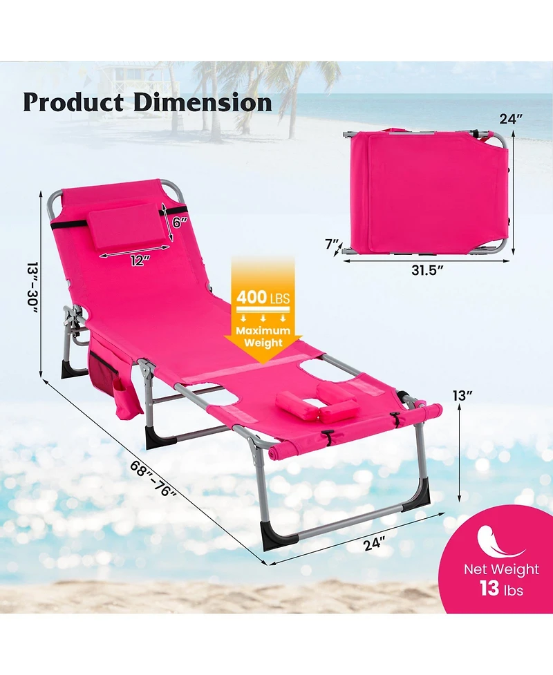 5 Position Folding Chaise Lounge Chair for Outdoor Patio Pool or Garden Relaxation