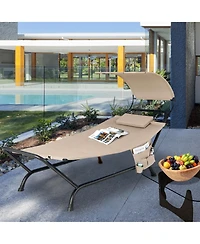 Gymax Chaise Lounge Bed w/ Detachable Sunshade Canopy Hammock w/ Rustproof Metal Stand