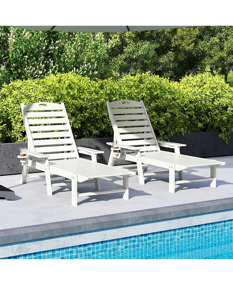 Gymax Patio Chaise Lounge Chair Hdpe Recliner w/ 4-Position Backrest Outdoor