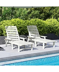 Gymax Patio Chaise Lounge Chair Hdpe Recliner w/ 4-Position Backrest Outdoor