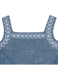 Hope & Henry Toddler Girls Sleeveless Chambray Sundress with Embroidery