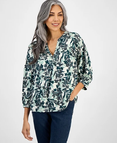 Style & Co Petite Margot Lily-Print Blouse, Exclusively at Macy's