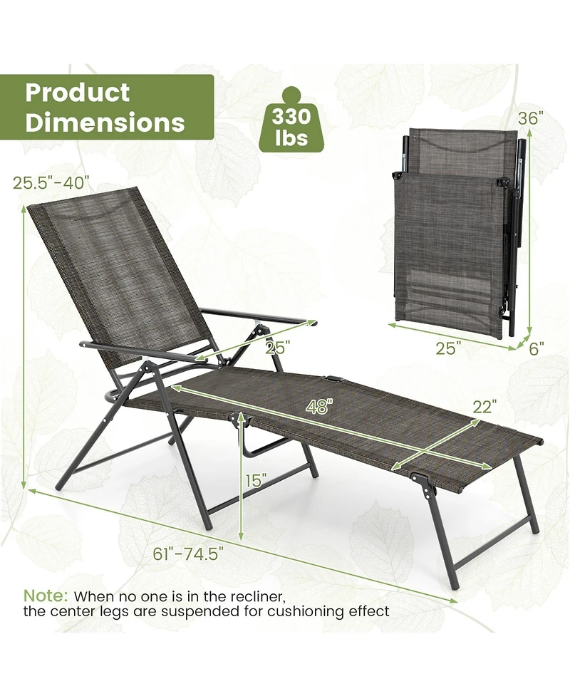 Gymax 2PCS Folding Chaise Lounge Chairs w/ 6-Level Backrest Reclining Chairs Patio