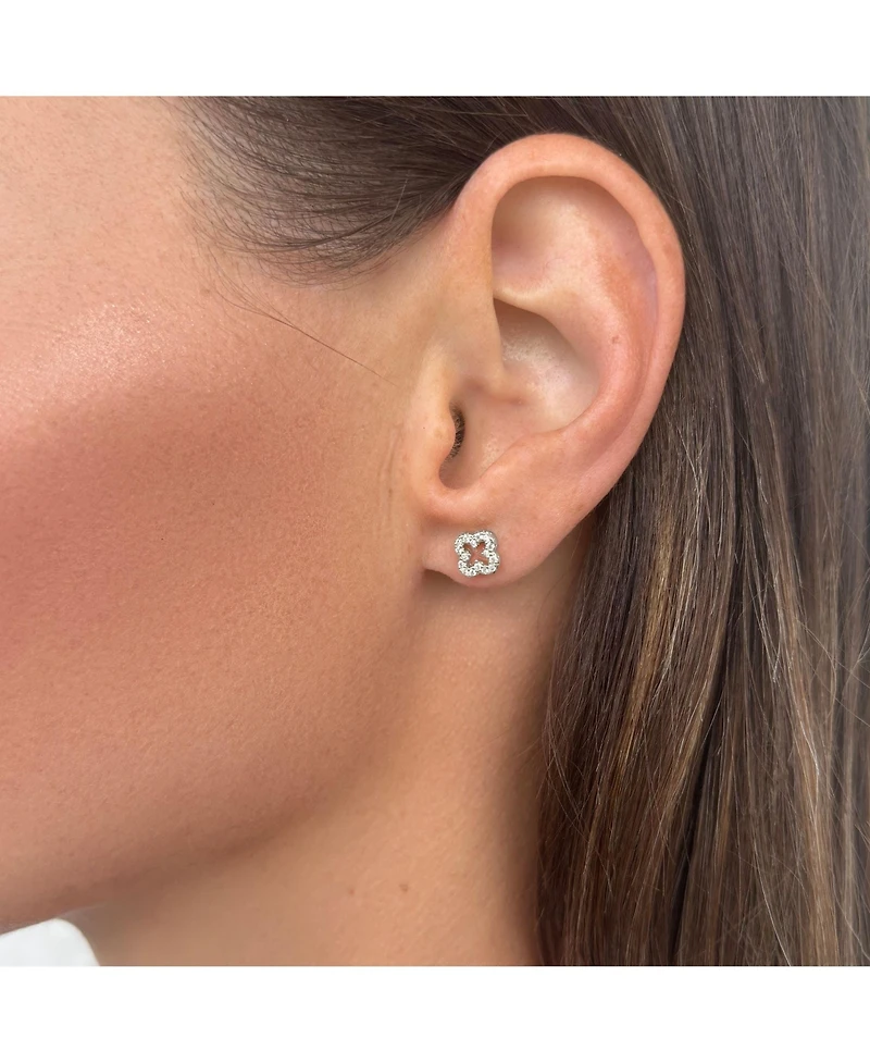 Adornia Fine .925 Sterling Silver Mini Clover Cz Outline Studs