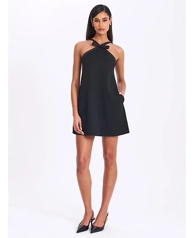 Miss Circle Women's Caitlin Black Satin Trim Mini Dress with Bow