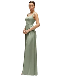 After Six Women's Shaped Strap Portrait Neckline Fluid Satin Maxi Dress with Full Skirt