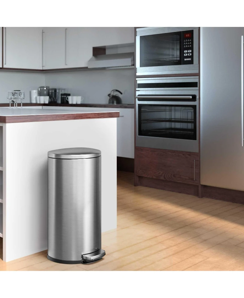 iTouchless SoftStep Stainless Steel Semi-Round Step Trash Can with AbsorbX Odor Filter Removable Inner Bucket