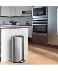 iTouchless SoftStep Stainless Steel Semi-Round Step Trash Can with AbsorbX Odor Filter Removable Inner Bucket