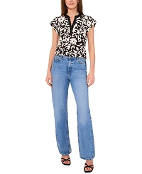 Vince Camuto Women's Floral-Print Split-Neck Cap-Sleeve Top
