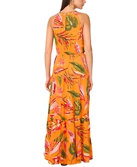 Vince Camuto Women's Tiered High-Neck Leaf-Print Maxi Dress