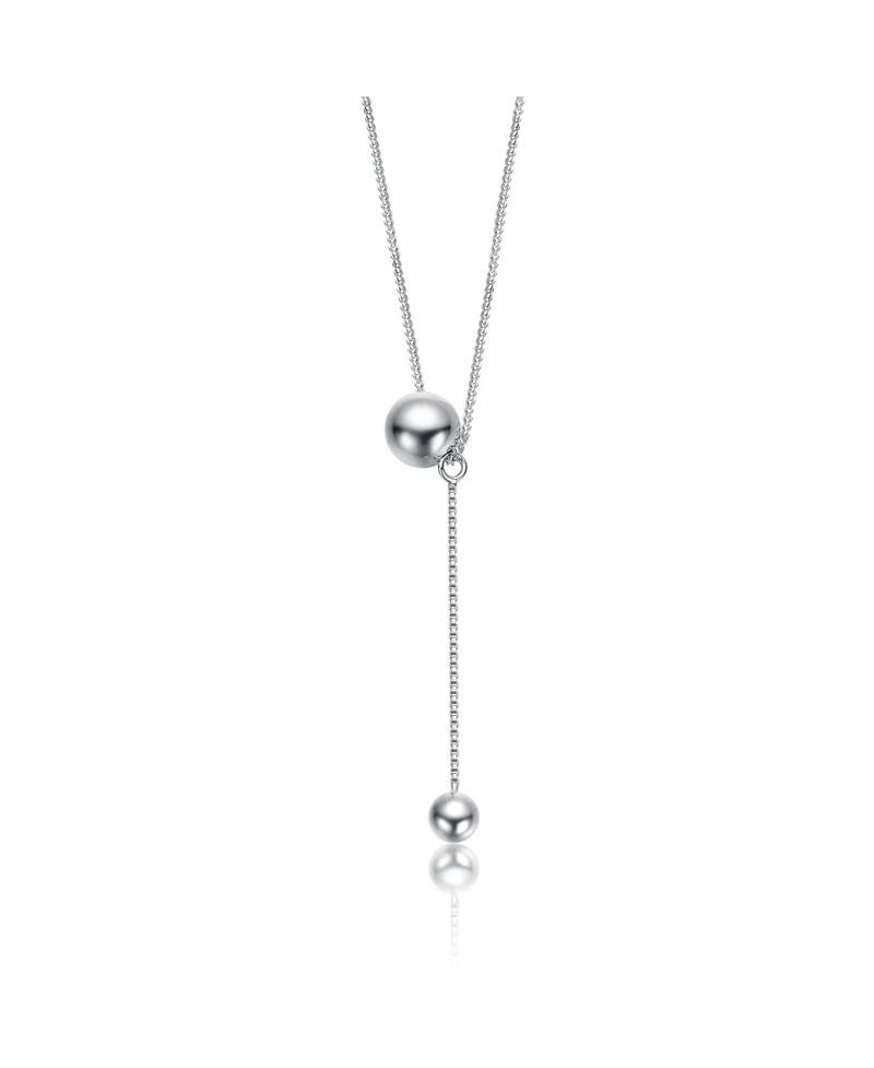 White Gold Plated Minimalist Dual Sphere Drop Necklace
