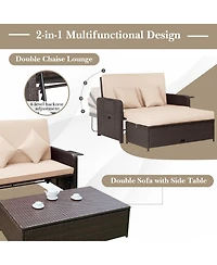 Gymax Rattan Daybed Lounge w/ Retractable Top Canopy Side Tables Cushions Off Patio