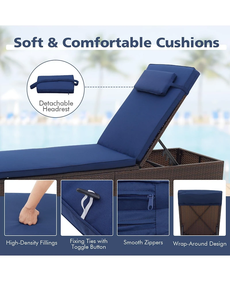 Gymax 2PCS Chaise Lounge w/ 6-level Backrest Comfy Seat Cushion & Headrest Patio