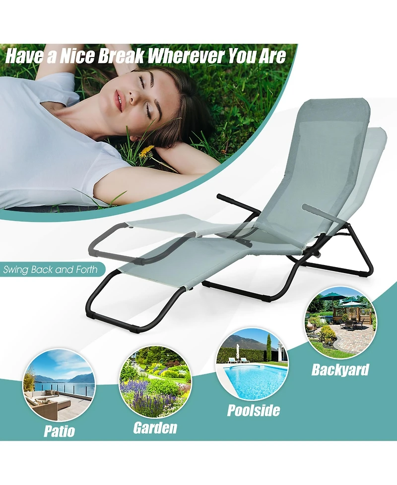 Gymax 2 Pcs Outdoor Chaise Lounge Folding Stacking Reclining Chairs