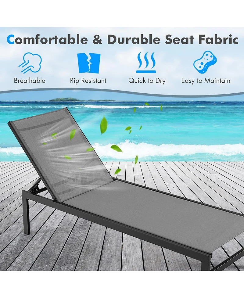 Gymax Patio Chaise Lounge Outdoor Adjustable Lounge Chair W/ 6-Position Backrest