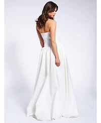 Miss Circle Women's Umay White Drop Waist Satin Corset Bridal Gown