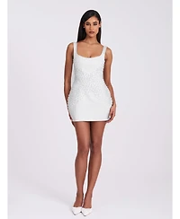 Miss Circle Women's Tais Pearl Beaded Cocoon Shape Sleeveless Mini Dress