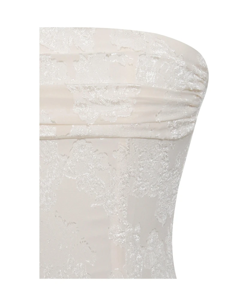 Miss Circle Women's Xatia Off White Jacquard Textured High Slit Maxi Dress