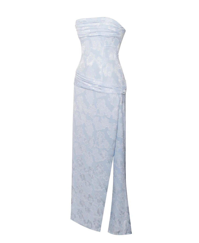 Miss Circle Women's Xatia Baby Blue Jacquard Textured High Slit Maxi Dress