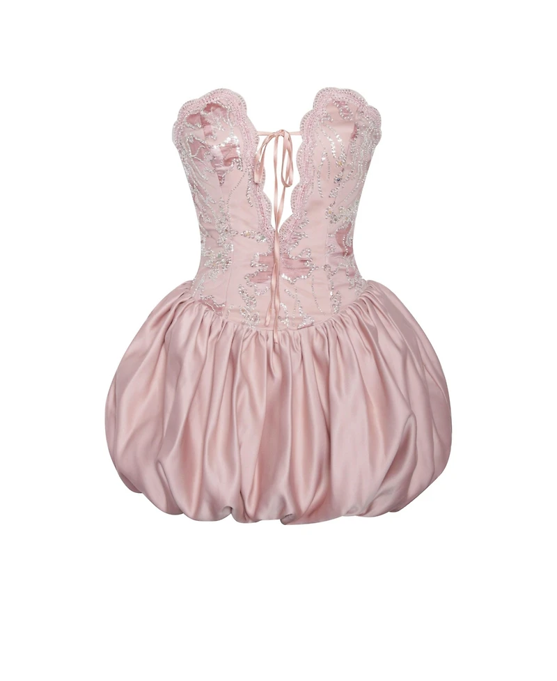 Miss Circle Women's Palesa Pink Ballet Style Embroidered Bubble Hem Mini Dress