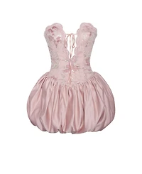 Miss Circle Women's Palesa Pink Ballet Style Embroidered Bubble Hem Mini Dress