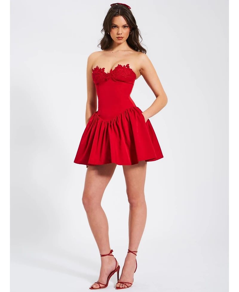Miss Circle Women's Sacha Red Lace Drop Waist Corset Puffy Mini Dress