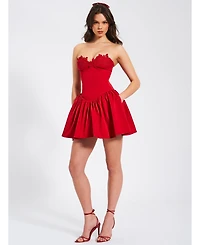 Miss Circle Women's Sacha Red Lace Drop Waist Corset Puffy Mini Dress