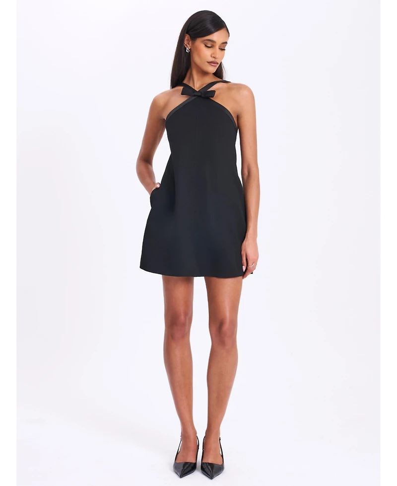 Miss Circle Women's Caitlin Black Satin Trim Mini Dress with Bow